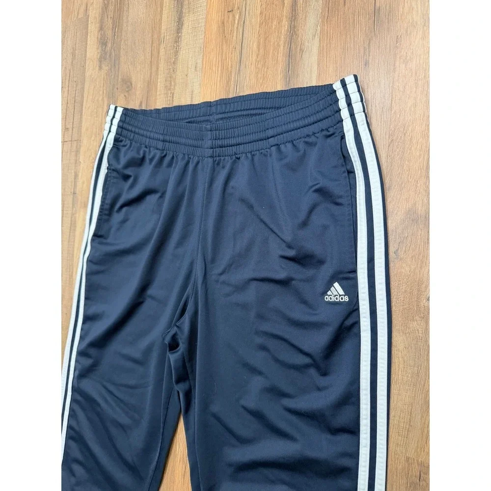 Adidas Men's M Navy Blue 3 Stripe Track Pants Wide Leg Athletic Y2K Style